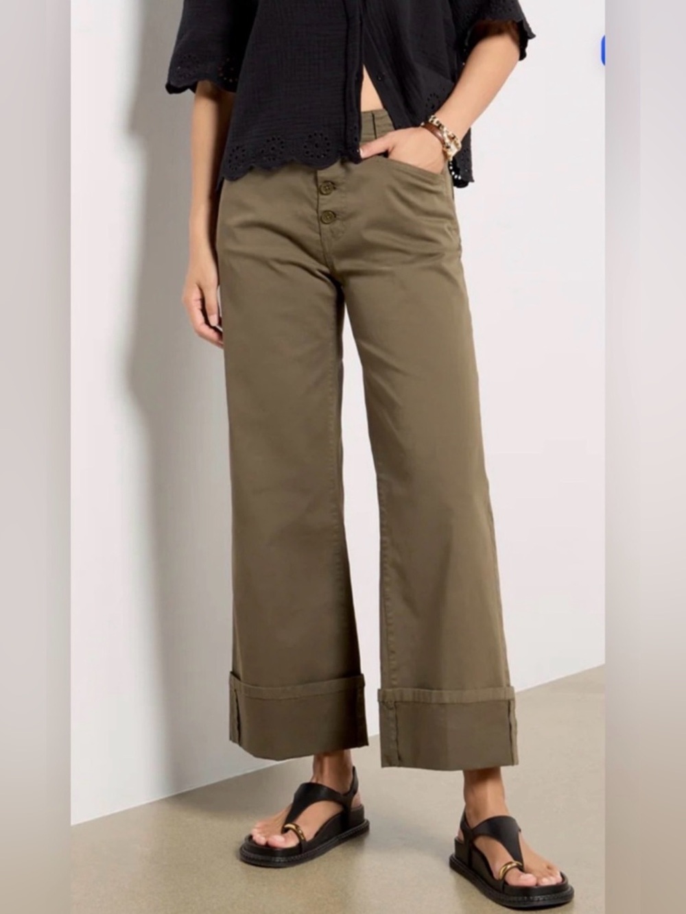 NWT Sanctuary Luna Wide Leg Cuffed Trouser Pant Kalamata Olive Green Size 27
